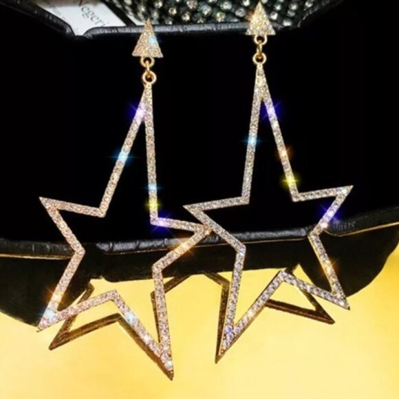 Star rhinestone‎ earrings SEXY BLING SPARKLE DANGLE PARTY CUTE GIFT FANCY PRETTY - Picture 4 of 4